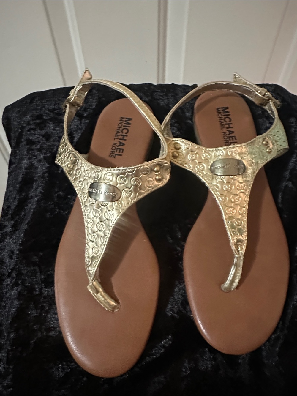 Michael Kors Metallic Gold T-Strap Sandals
